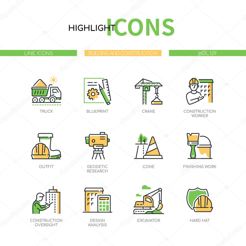 Building and construction - modern line design style icons set