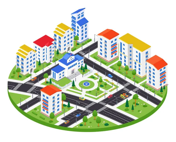 City district - modern vector colorful isometric illustration — Stock Vector