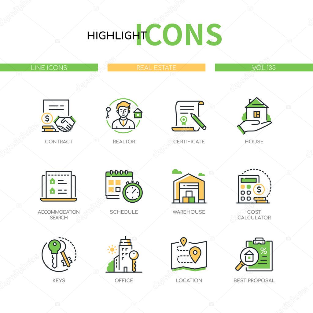 Real estate - modern line design style icons set