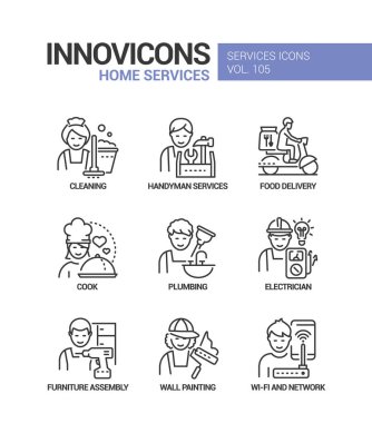 Ev hizmetleri - vektör çizgisi tasarım simgeleri belirlendi