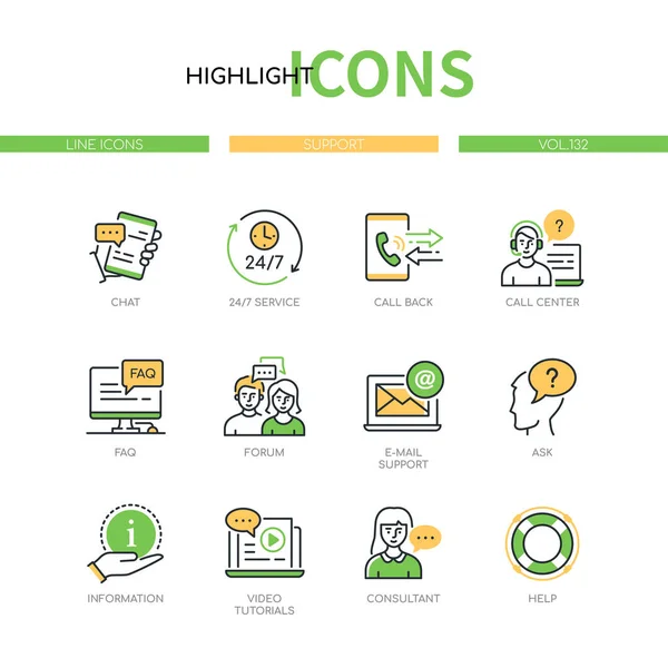 Unterstützung - moderne Liniendesign-Stil-Symbole gesetzt — Stockvektor