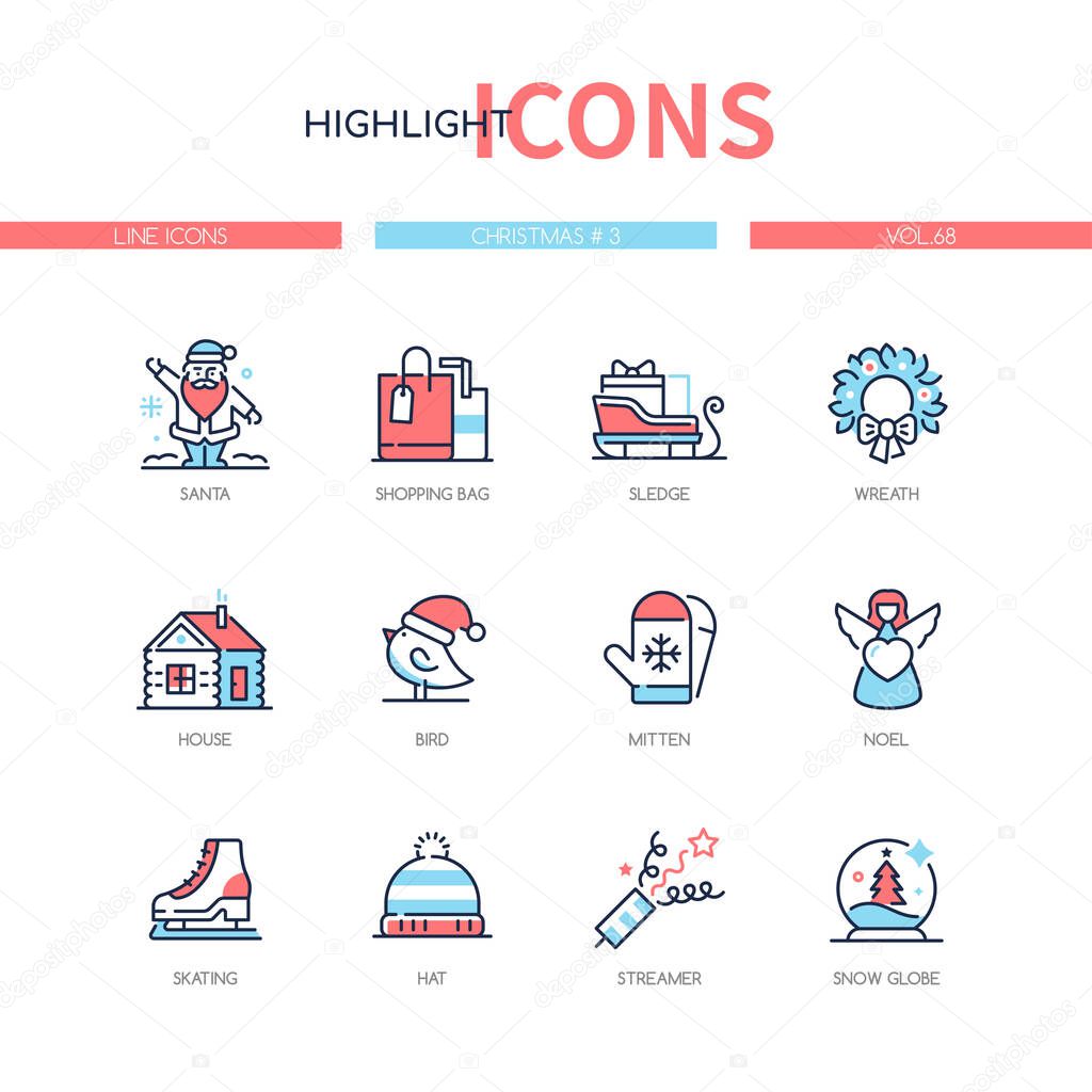 Christmas symbols - line design style icons set