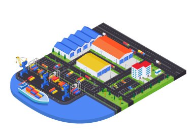 Liman deposu - modern vektör renkli izometrik illüstrasyon