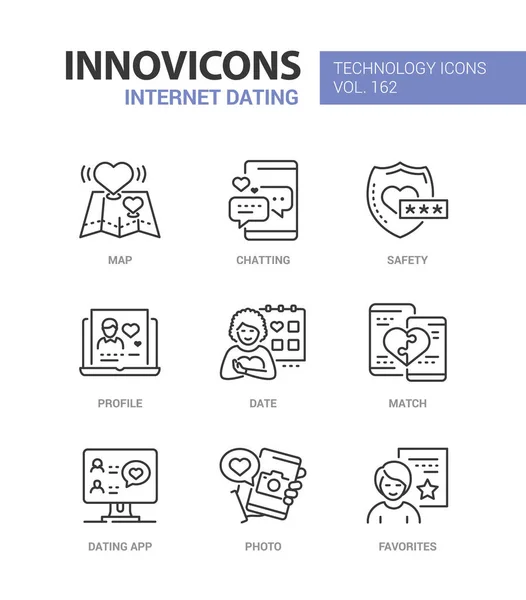 Internetes társkereső - színes vonal design stílus ikonok — Stock Vector