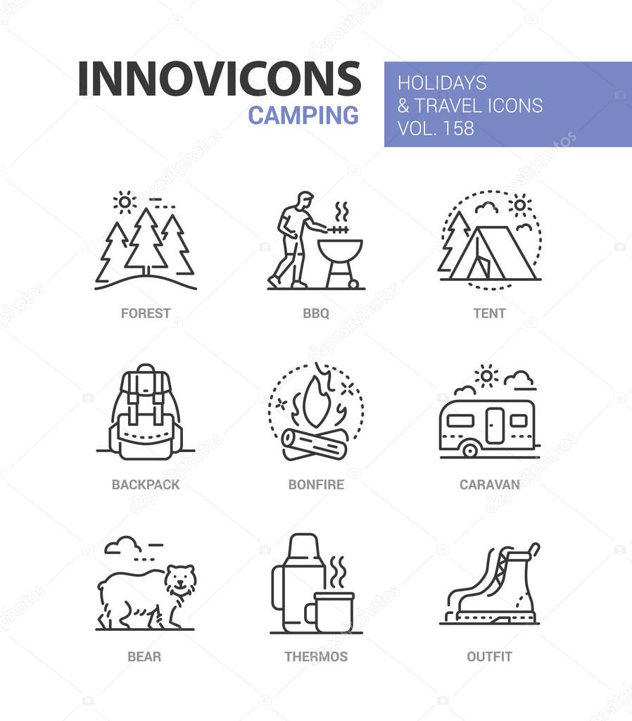 Camping - modern line design style icons set