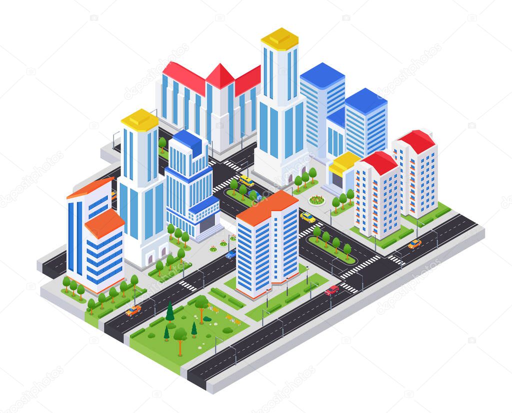 Housing complex - modern vector colorful isometric illustration