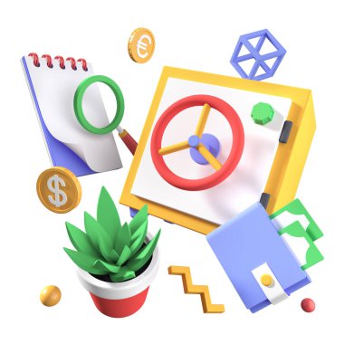 Çalışma ve bankacılık - modern gerçekçi 3D illüstrasyon