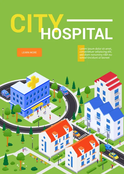 Hospital de la ciudad - moderno banner web isométrico colorido — Vector de stock