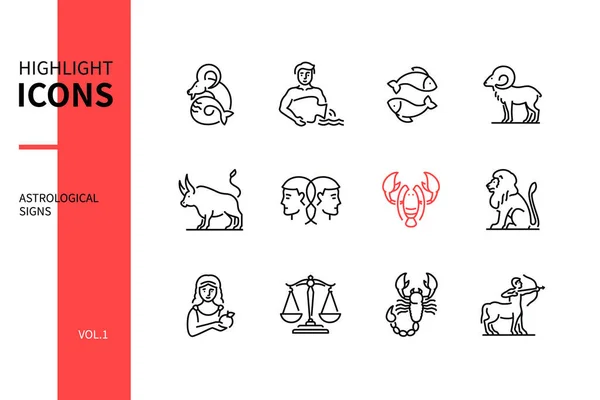 Signos del zodiaco - conjunto de iconos de estilo de diseño de línea — Vector de stock