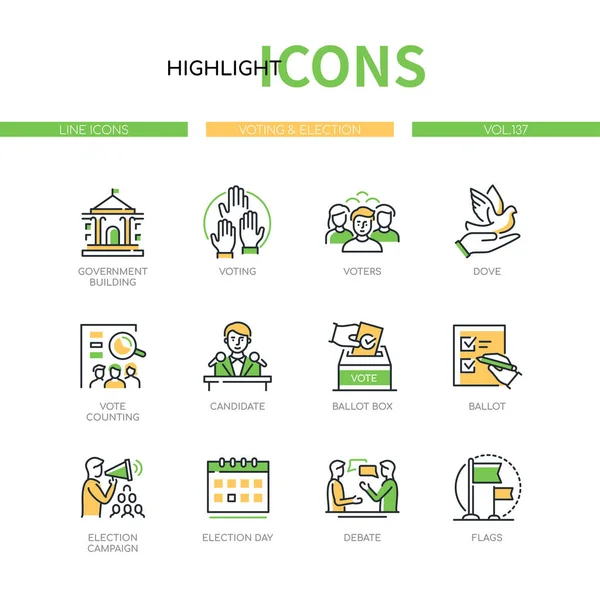 Votación y elección - conjunto de iconos de estilo de diseño de línea moderna — Vector de stock