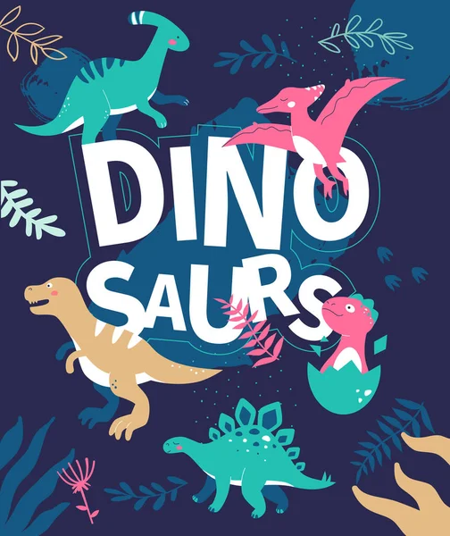 Dinosauri - illustrazione in stile flat design con personaggi — Vettoriale Stock