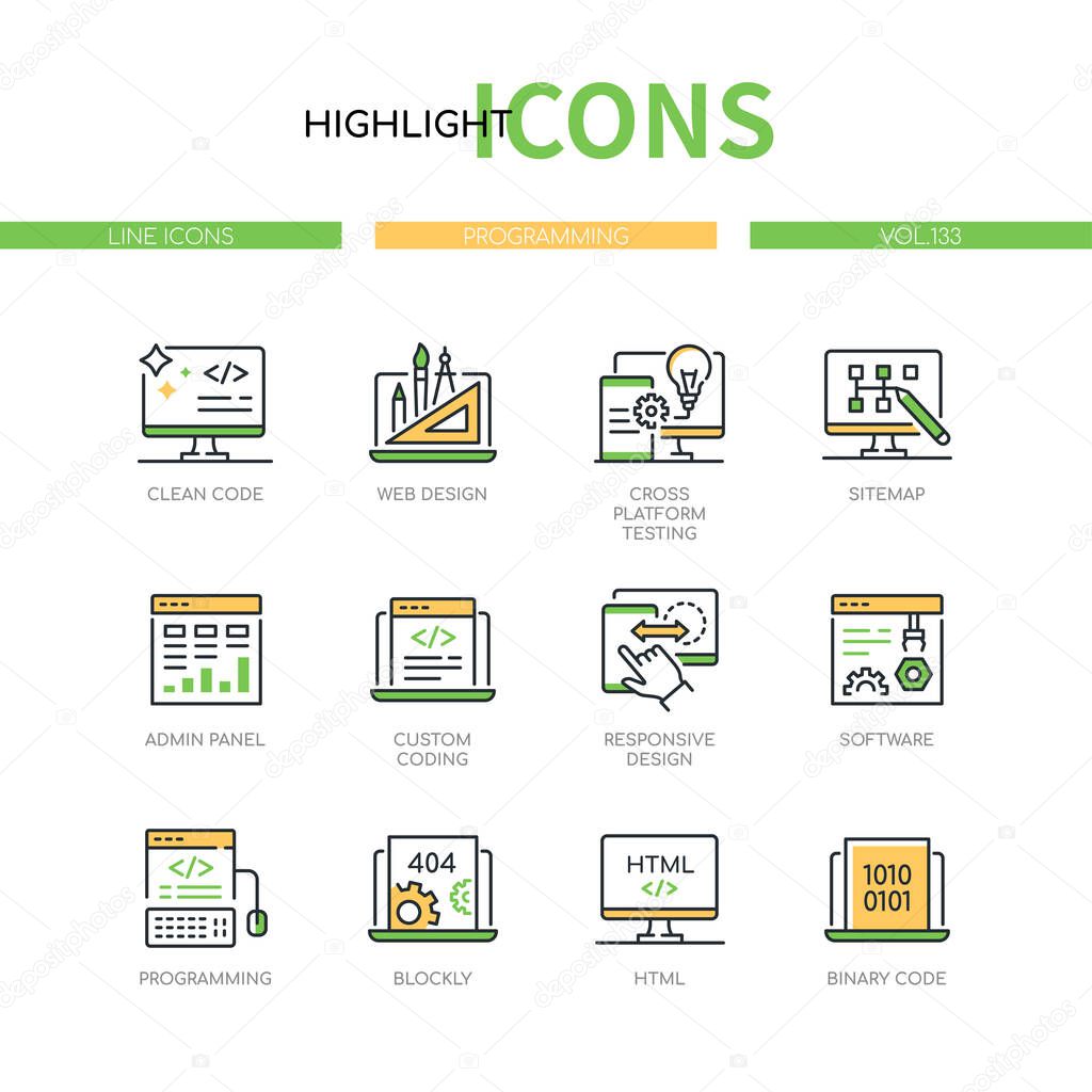 Programming - modern line design style icons set