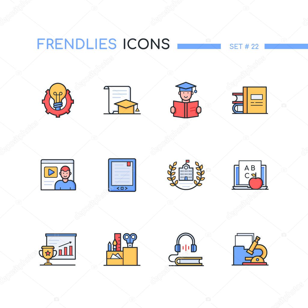 Online education - modern line design style icons set