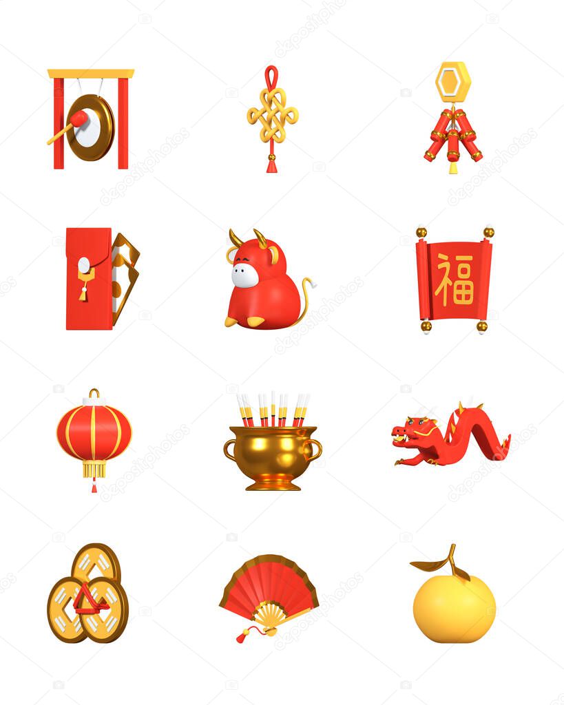Chinese New Year - set of colorful 3d icons