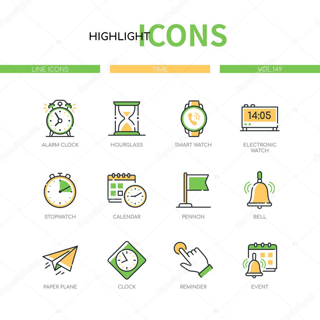 Time concept - modern line design style icons set