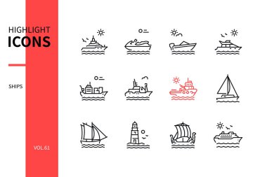 Different ships - line design style icons set clipart