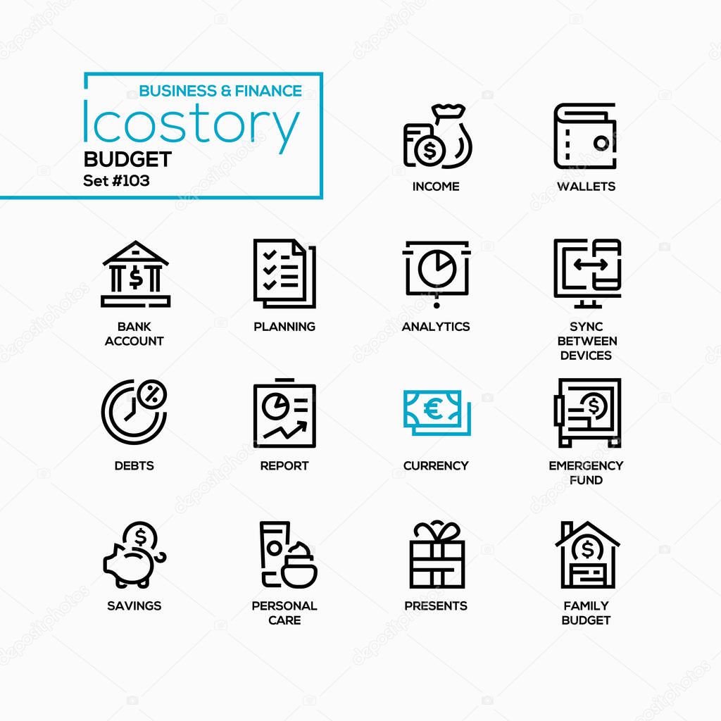 Budget - vector line design style icons set