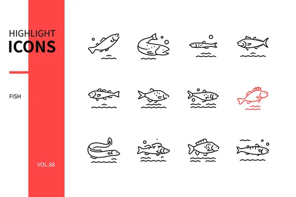 Fisk - modern linje design ikoner som — Stock vektor
