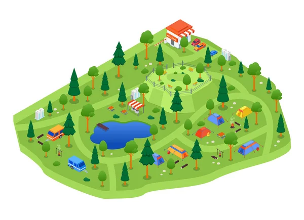 Camping site - modern vector colorful isometric illustration — Stock Vector