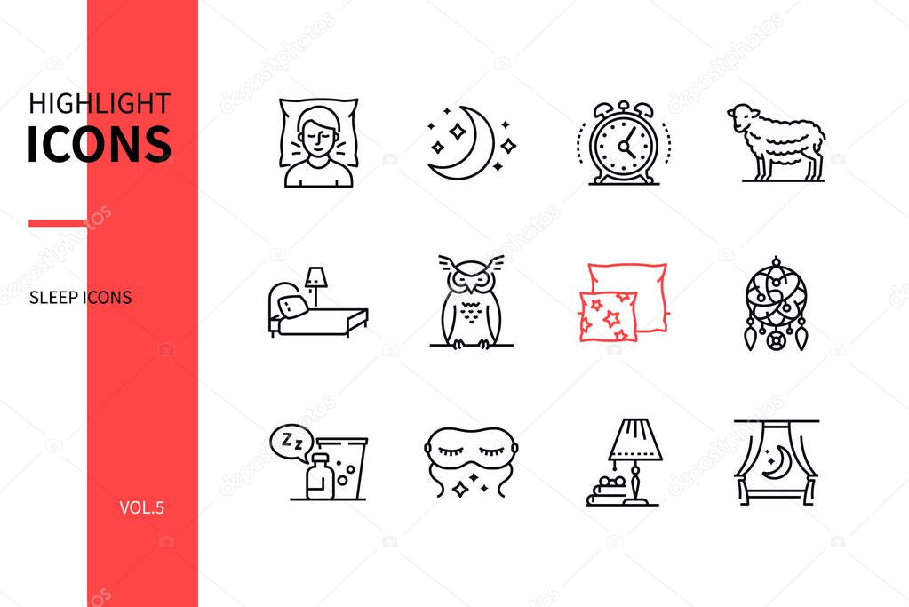 Healthy sleeping - line design style icons set