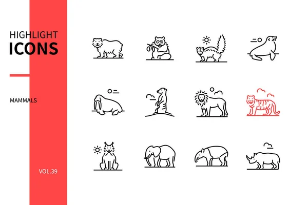 Verschiedene Säugetiere - moderne Liniendesign-Stil-Symbole gesetzt — Stockvektor