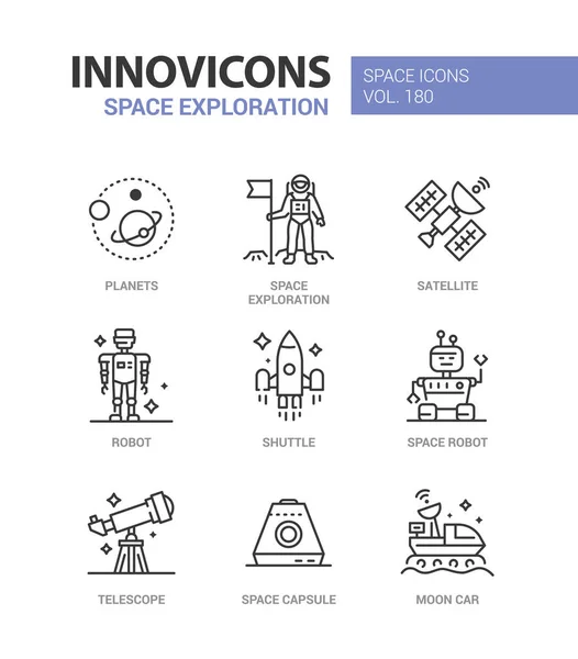 Space exploration - line design style icons set — Stock Vector