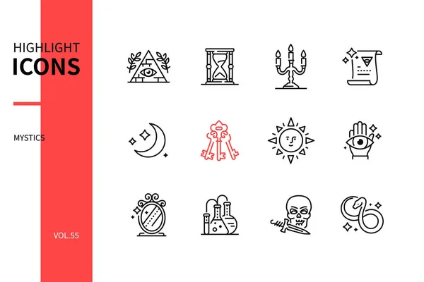 Conceito místico - conjunto de ícones de estilo de design de linha — Vetor de Stock