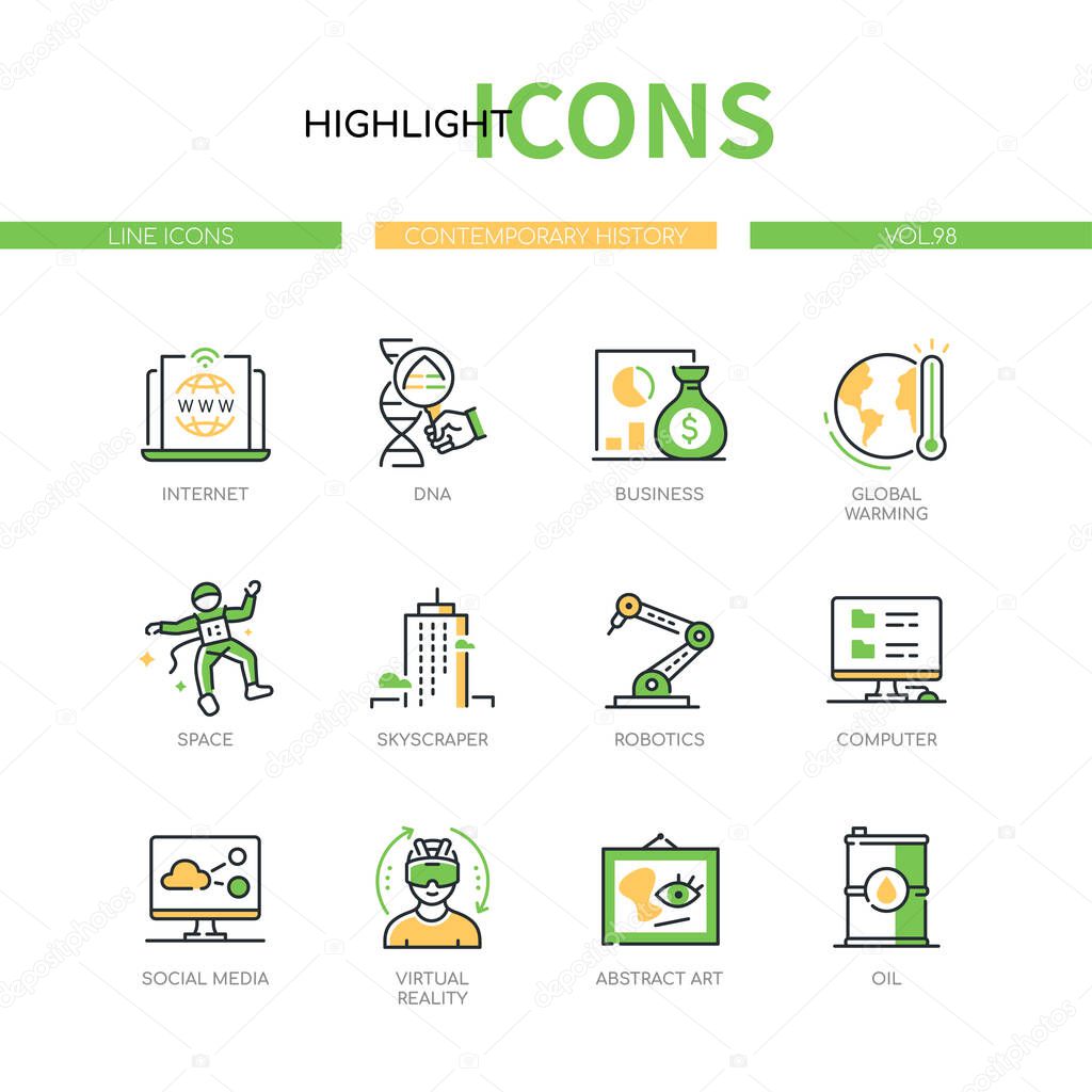 Contemporary history - modern line design style icons set
