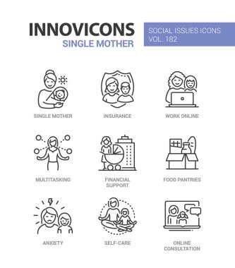 Bekar anne - modern çizgi tasarım simgeleri seti