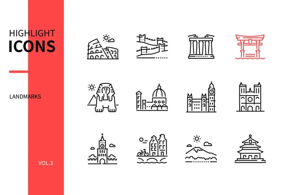 World famous landmarks - line design style icons — Stock Vector