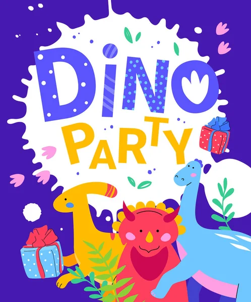 Dino party - flat design style illustration with characters — Stock Vector