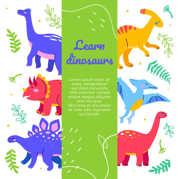 Apprendre les dinosaures - bannière web de style design plat — Image vectorielle