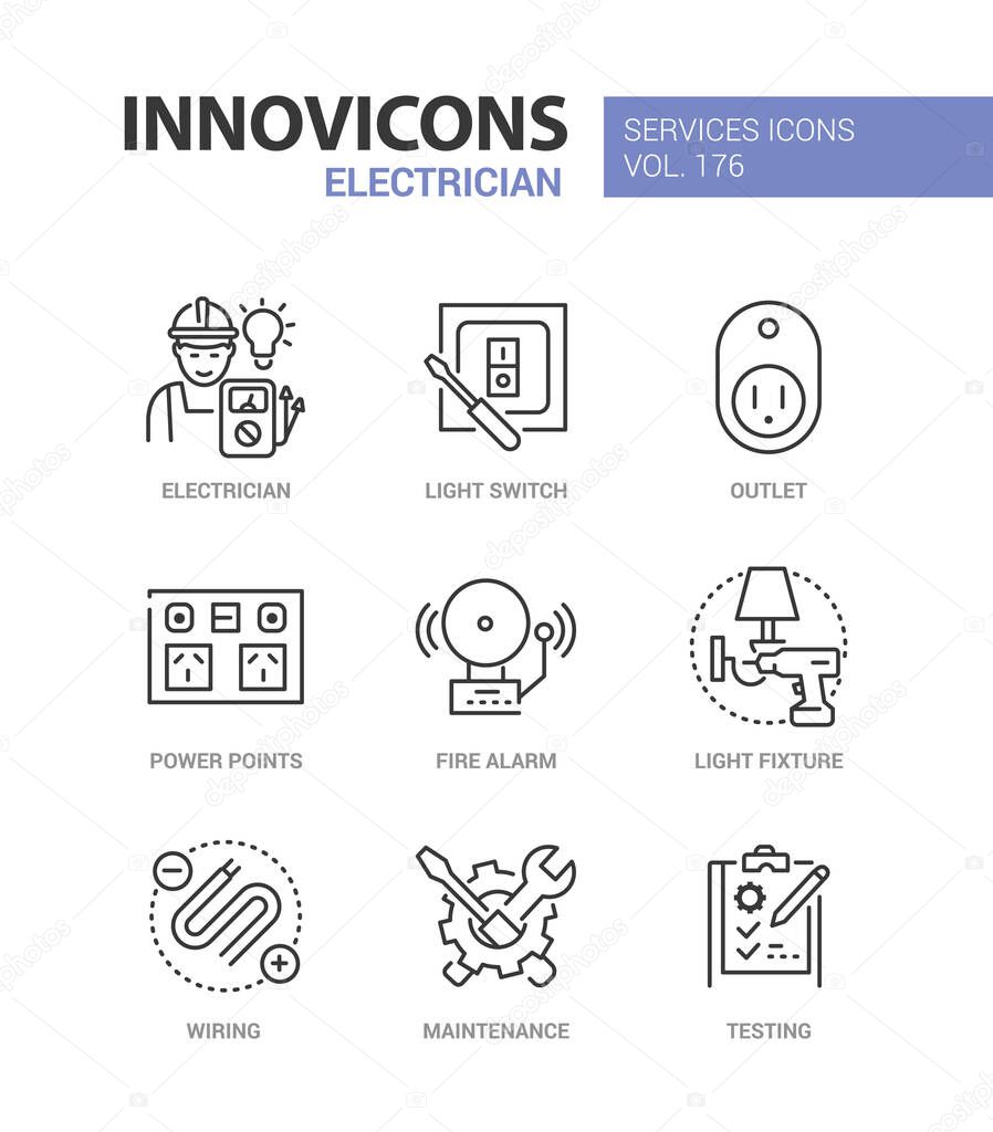 Electrician services - line design style icons set