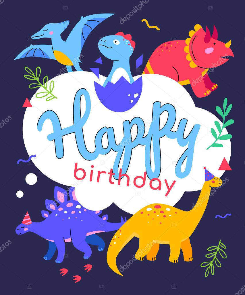 Happy birthday - flat design style illustration with characters