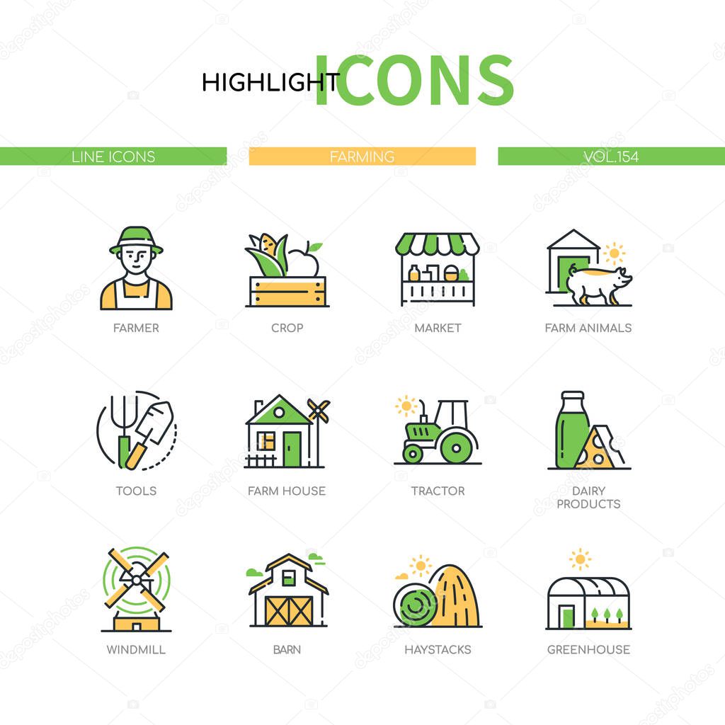 Farming - modern line design style icons set