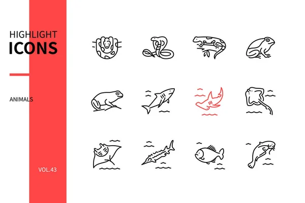 Animals collection - line design style icons set — Stock Vector