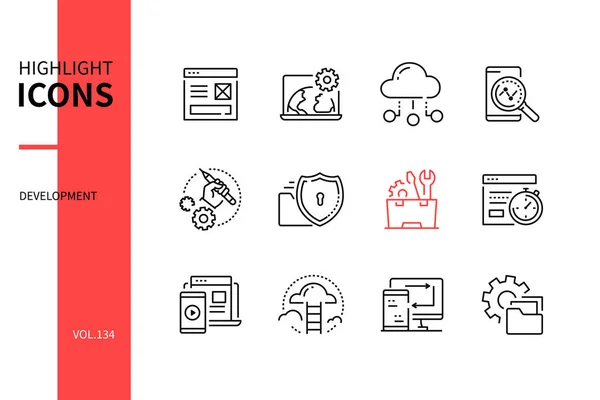 開発-モダンなラインデザインスタイルのアイコンセット — ストックベクタ