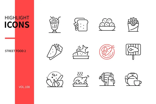 Street food - conjunto de iconos de estilo de diseño de línea — Vector de stock