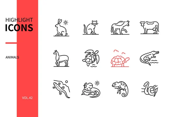 Animals Collection - Liniendesign Stil Icons Set — Stockvektor