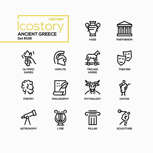 Starověké Řecko - sada ikon ve stylu line design — Stockový vektor