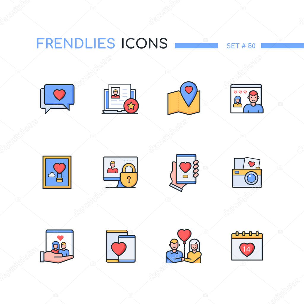 Internet dating - modern line design style icons set