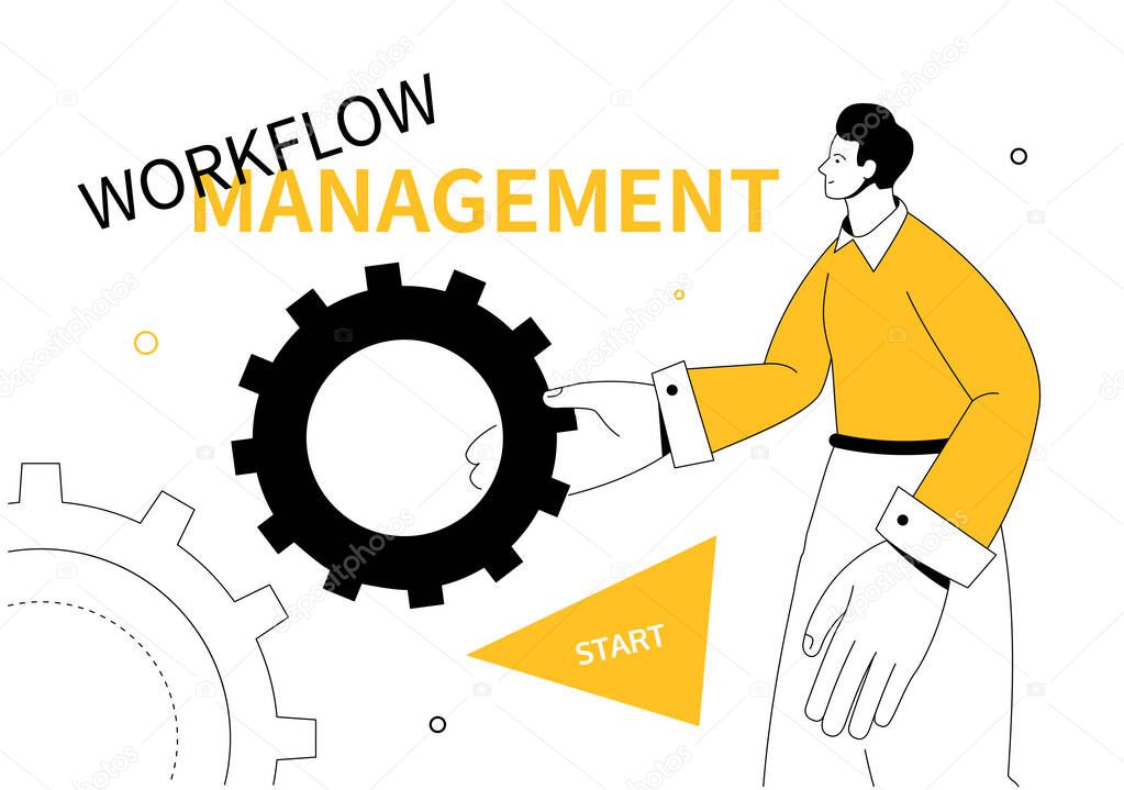 Workflow management - modern colorful line design style illustration