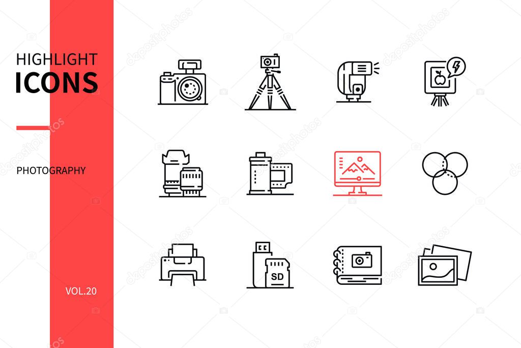 Photography concept - line design style icons set