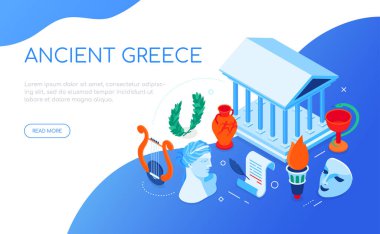 Antik Yunanistan - modern renkli izometrik web pankartı