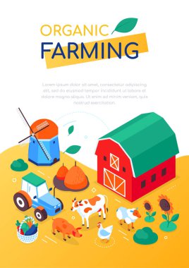 Organik tarım - modern renkli izometrik web pankartı