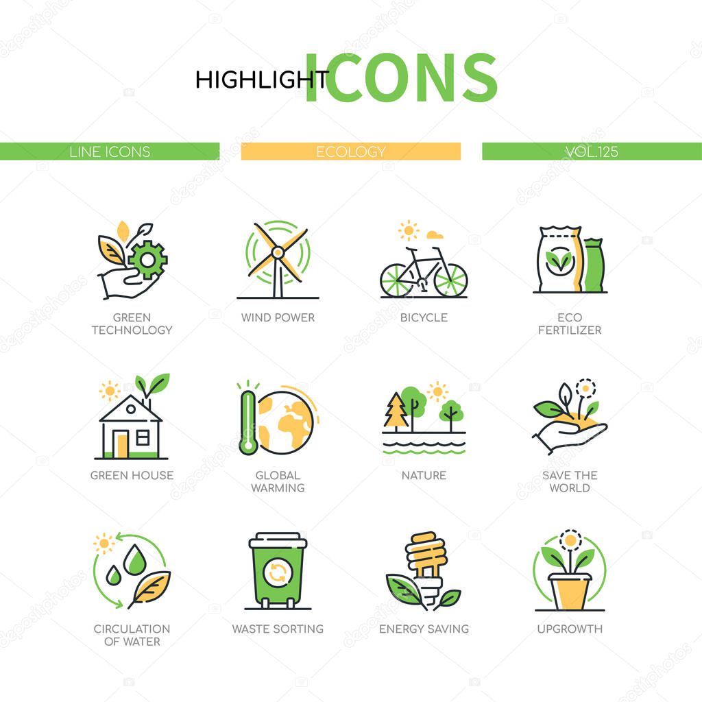 Ecology concept - line design style icons set