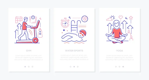 Active lifestyle - vector line design style web banners