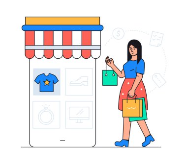 Çevrimiçi alışveriş - renkli düz tasarım poster