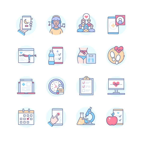 Aplicación móvil de atención médica - conjunto de iconos de estilo de diseño de línea — Archivo Imágenes Vectoriales