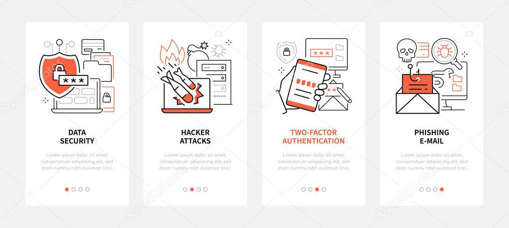 Computer attacks - modern line design style web banners